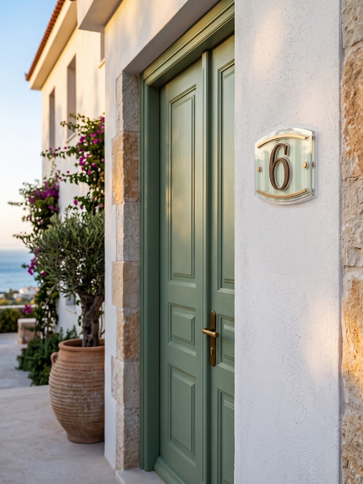 Bronze & Mediterranean Textile Acrylic House Number Sign