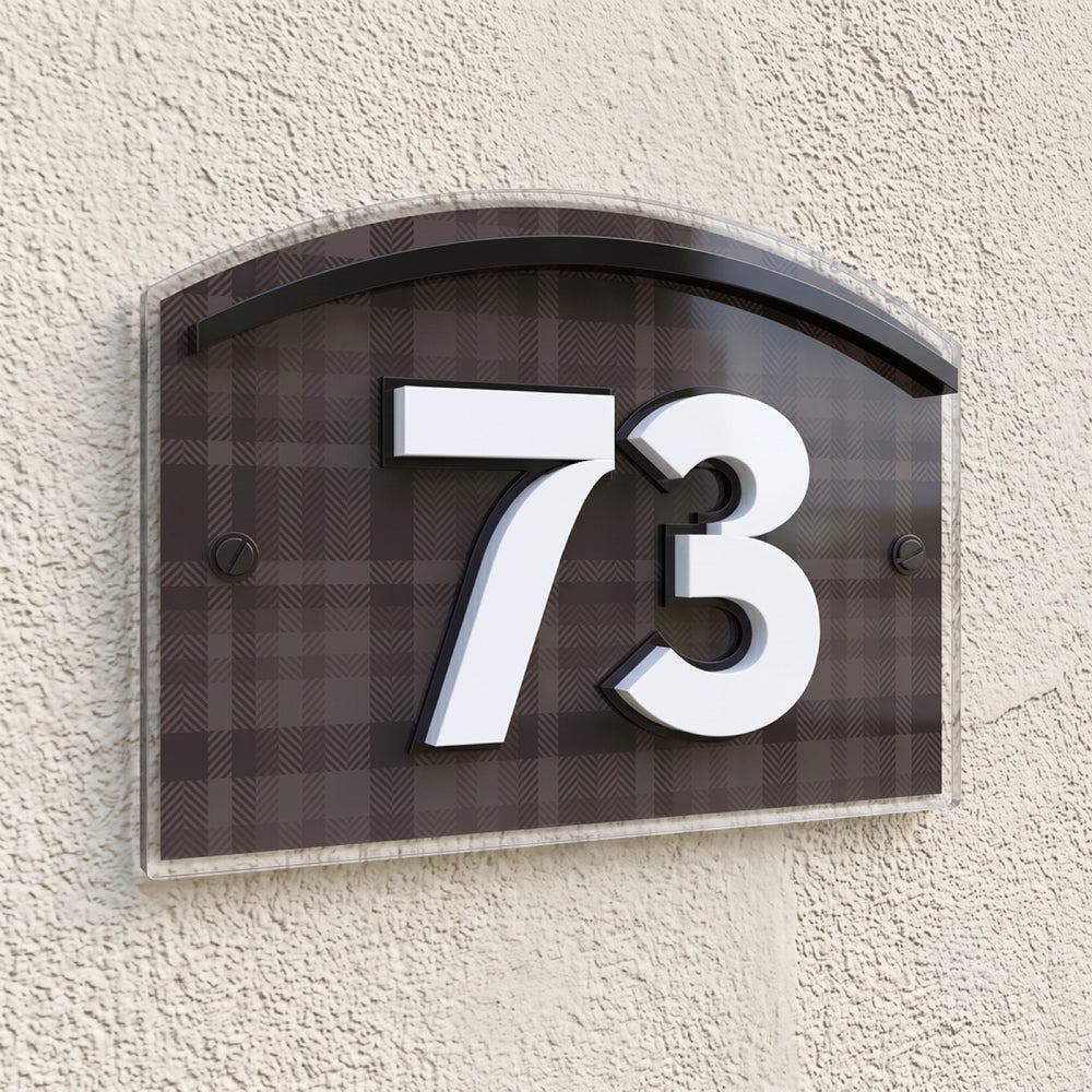 English Tartan Acrylic House Number Sign