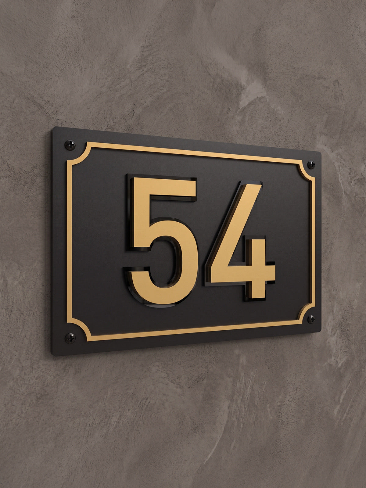 Matte Black & Gold Acrylic House Number Sign