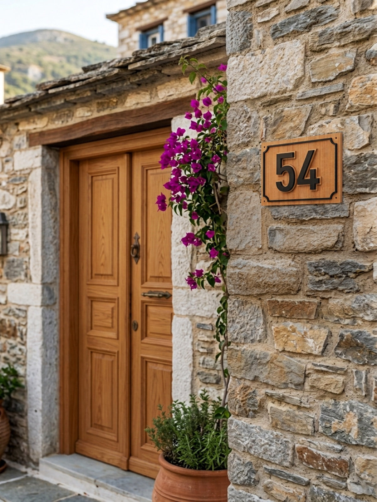 Layered Iroko Wood & Black Acrylic Address Plaque